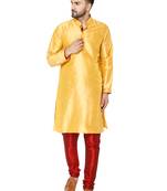 Gold embroidered art silk kurta-pajama