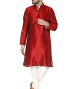 Red embroidered art silk kurta-pajama