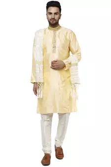 Beige embroidered art silk kurta-pajama