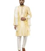 Beige embroidered art silk kurta-pajama