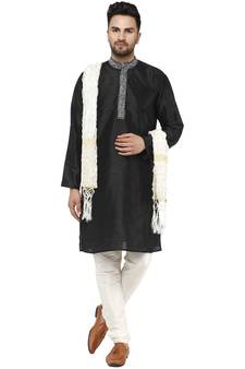 Black embroidered art silk kurta-pajama