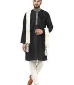 Black embroidered art silk kurta-pajama