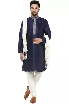 Blue embroidered art silk kurta-pajama