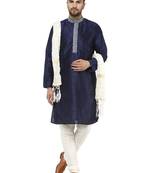Blue embroidered art silk kurta-pajama