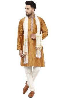 Brown embroidered art silk kurta-pajama