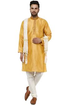 Gold embroidered art silk kurta-pajama