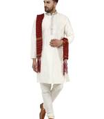 White embroidered art silk kurta-pajama