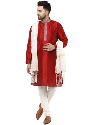 Red embroidered art silk kurta-pajama 1