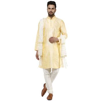Beige embroidered art silk kurta-pajama 1