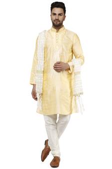 Beige embroidered art silk kurta-pajama