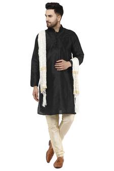 Black embroidered art silk kurta-pajama