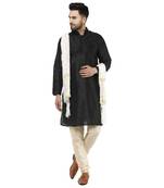 Black embroidered art silk kurta-pajama