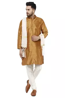 Brown embroidered art silk kurta-pajama