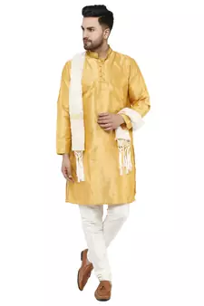Gold embroidered art silk kurta-pajama