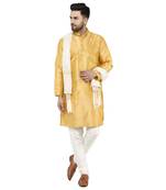 Gold embroidered art silk kurta-pajama