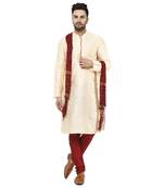 Beige embroidered art silk kurta-pajama