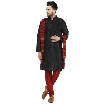 Black embroidered art silk kurta-pajama 1