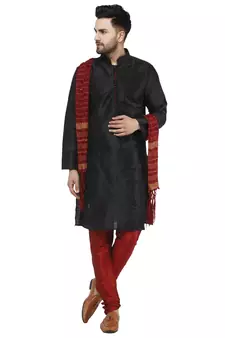 Black embroidered art silk kurta-pajama
