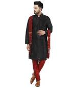 Black embroidered art silk kurta-pajama