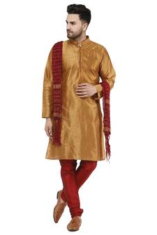 Brown embroidered art silk kurta-pajama