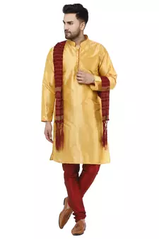 Gold embroidered art silk kurta-pajama