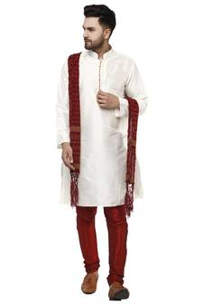 White embroidered art silk kurta-pajama