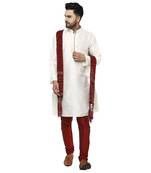 White embroidered art silk kurta-pajama
