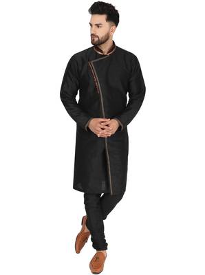 Black embroidered art silk kurta-pajama 1