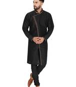 Black embroidered art silk kurta-pajama