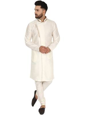 White embroidered art silk kurta-pajama 1