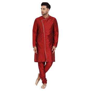 Red embroidered art silk kurta-pajama 1