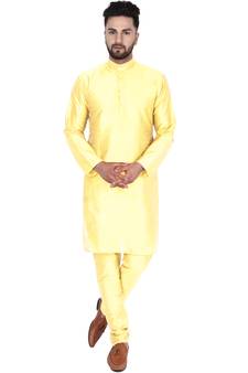 Beige embroidered art silk kurta-pajama