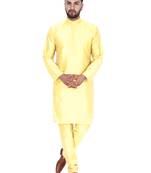 Beige embroidered art silk kurta-pajama
