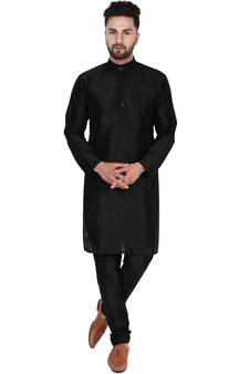 Black embroidered art silk kurta-pajama