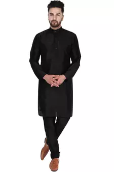 Black embroidered art silk kurta-pajama