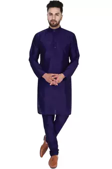 Blue embroidered art silk kurta-pajama