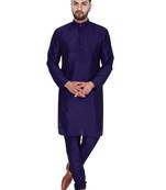 Blue embroidered art silk kurta-pajama