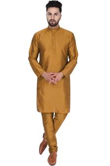 Brown embroidered art silk kurta-pajama