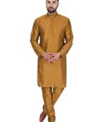 Brown embroidered art silk kurta-pajama