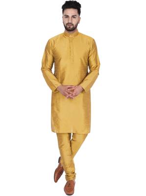 Gold embroidered art silk kurta-pajama 1