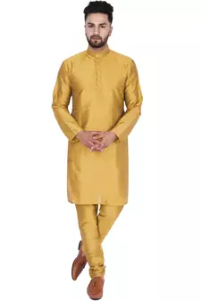 Gold embroidered art silk kurta-pajama