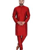 Red embroidered art silk kurta-pajama