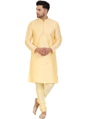 Beige embroidered art silk kurta-pajama 1