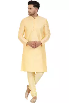 Beige embroidered art silk kurta-pajama