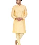 Beige embroidered art silk kurta-pajama