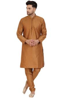 Brown embroidered art silk kurta-pajama