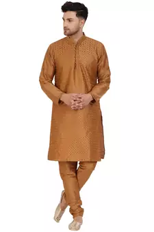Brown embroidered art silk kurta-pajama