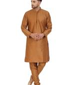 Brown embroidered art silk kurta-pajama