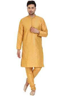 Gold embroidered art silk kurta-pajama
