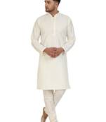 White embroidered art silk kurta-pajama